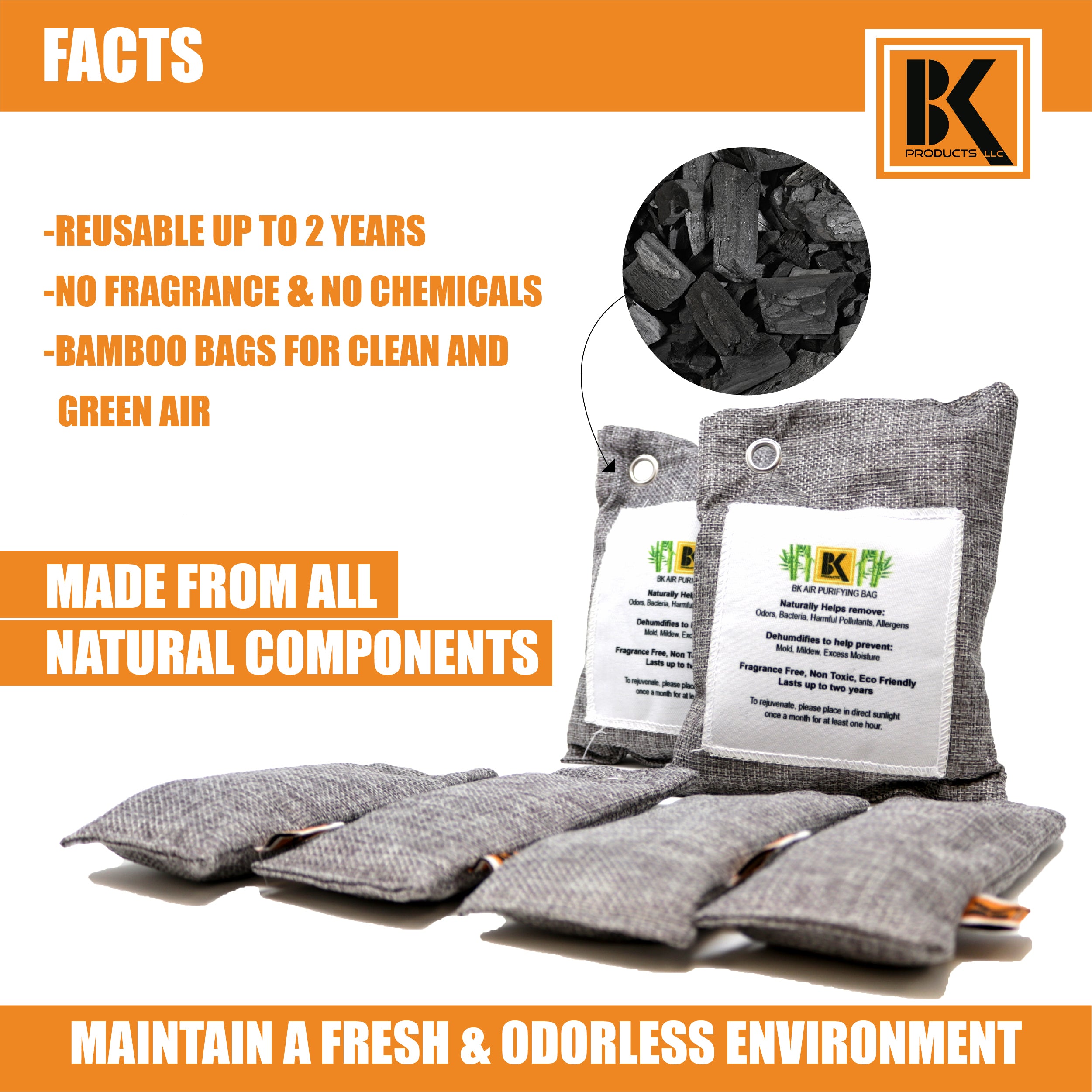 Activated Bamboo Charcoal Air Purifying Bag SET OF 12